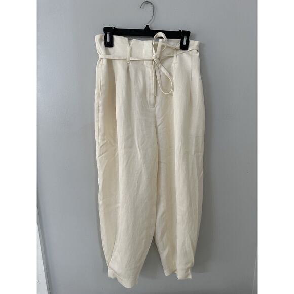 Express Womens 6S Pants Cream Ankle High Rise Paperbag Waist Linen Blend - Picture 1 of 10